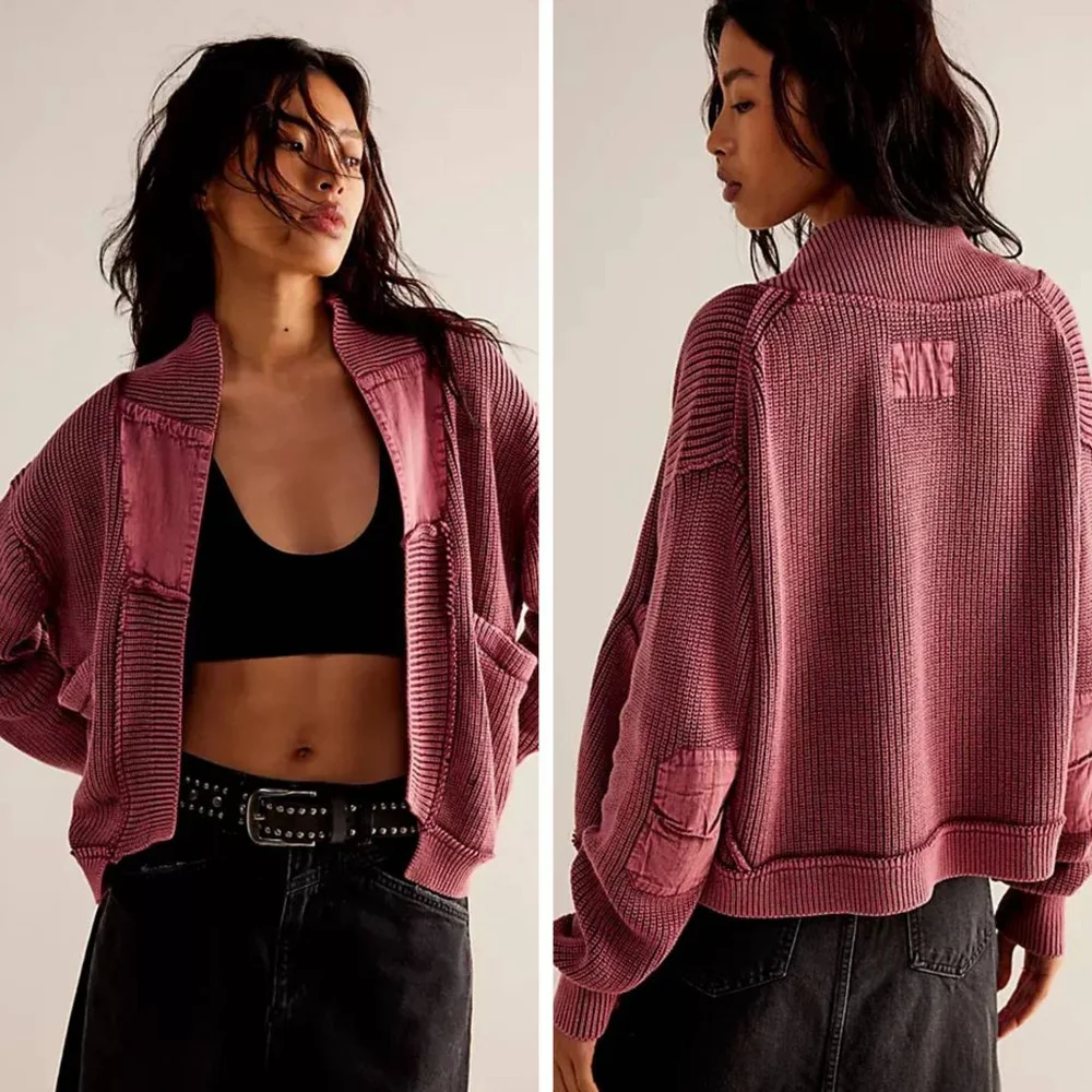 Free People Women's Worn Thru Surplus Cardigan sweater bubblegum pink size small - Picture 2 of 8